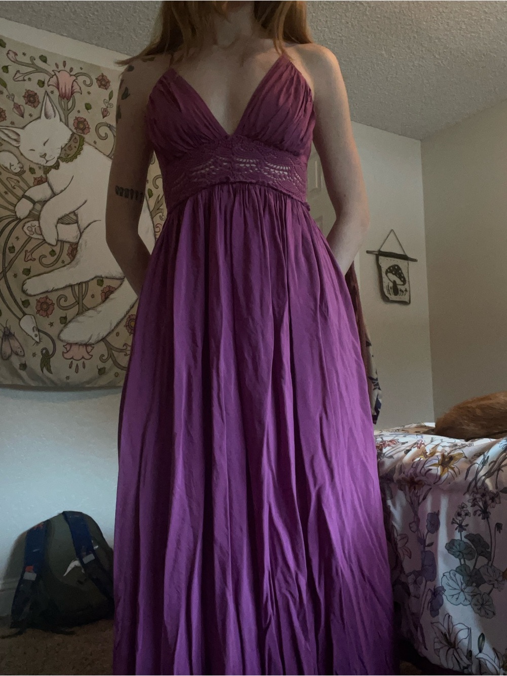 Purple Windsor Maxi dress with lace detail